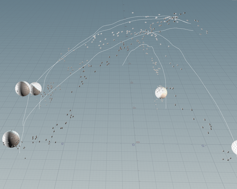 An image showing the boid particles following a series of preset curves